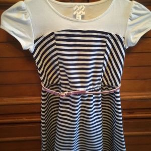 Disney Girls Navy/White Stripe Dress W Belt Small